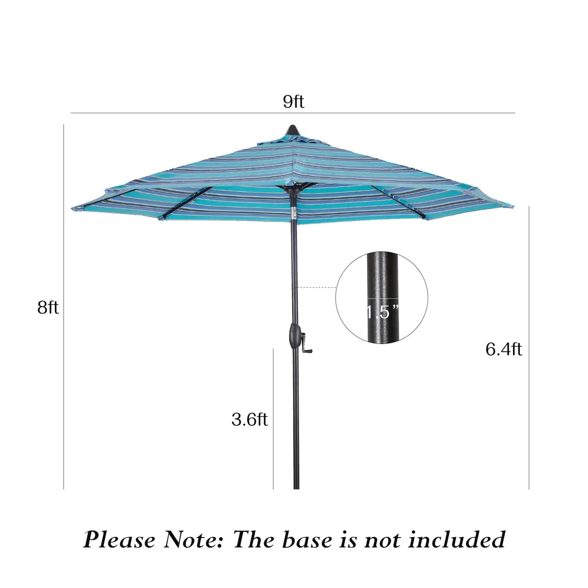 PATIO TREE Patio 9Ft Market Umbrella Stripe With Sunbrella®, Outdoor Table Umbrella for Patio,Porch (Dolce Oasis)