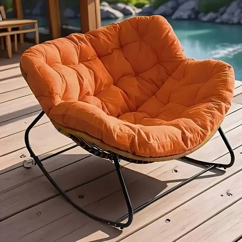 Outdoor Papasan Rocking Chair with Weather-Resistant Cushions