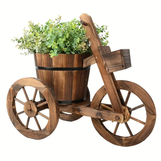 1pc Garden Retro Style Wooden Tricycle Flowerpot Solid Wood Outdoor Garden Plant Planting Flowerpot Home Courtyard Garden Indoor And Outdoor Multi-functional Decoration Suitable For Living Room, Garden, Shopping Mall, Coffee