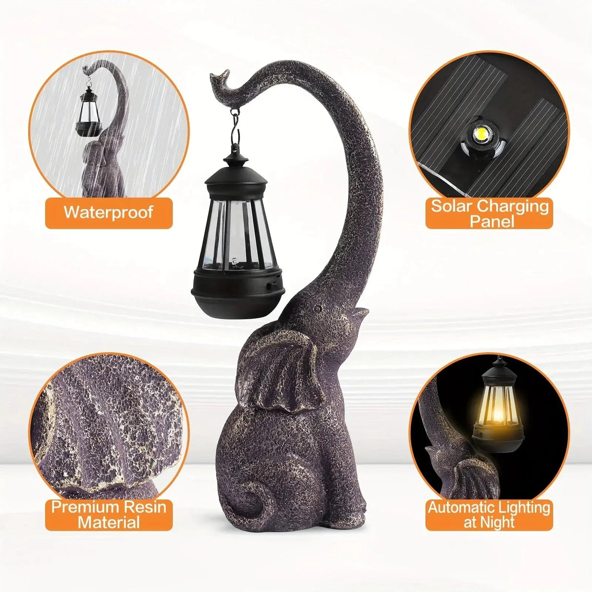 1pc Solar Elephant Statue, Outdoor Garden Resin Crafts For Elephant Statues, Art Decorations With Solar LED Lights, Garden Greening Garden Sculptures, Used For Courtyard Lawn Home Decoration