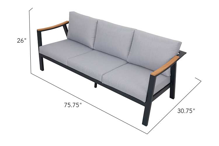 Nova 4-Piece Aluminum & Teak Sofa Set with Stationary Chairs