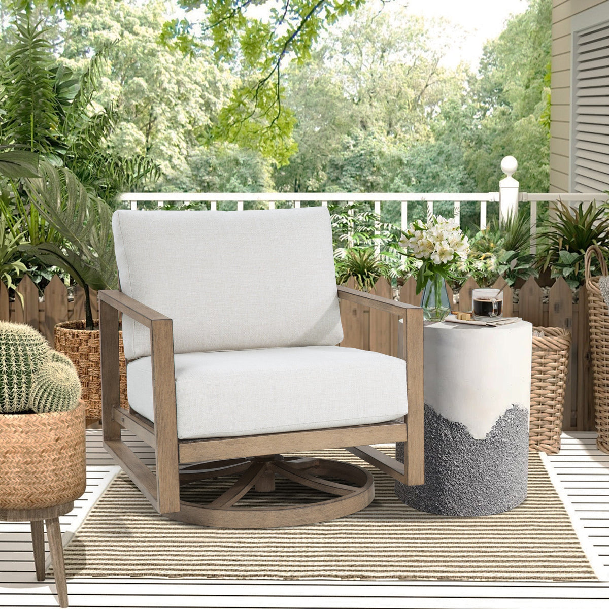 Hamarto Patio Aluminum 2 Swivel Chair And 2 Ottoman