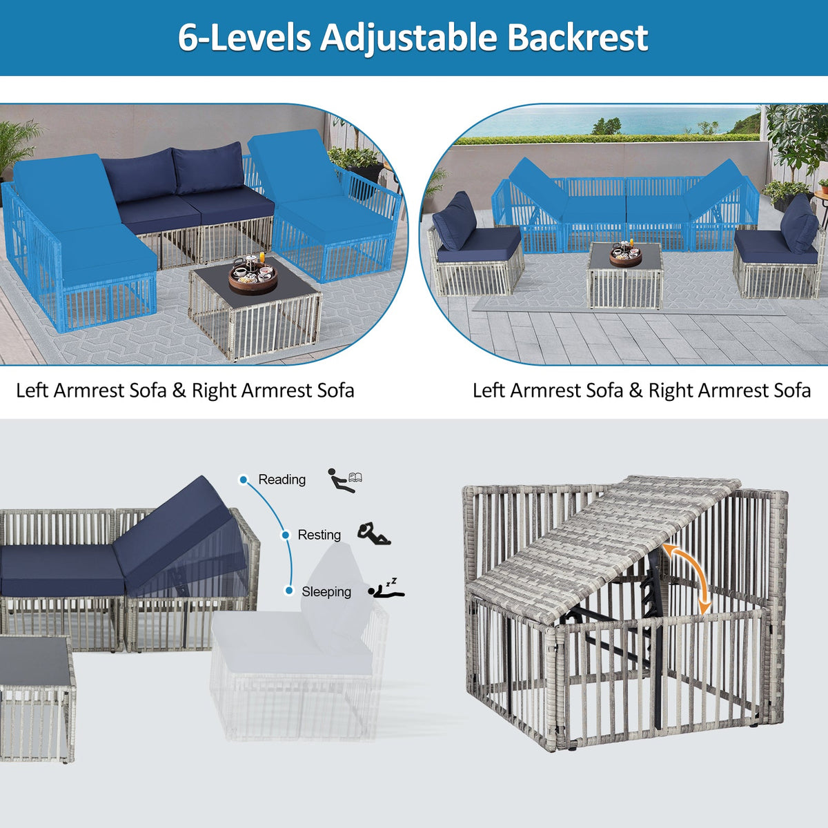 Ainfox 7 Piece Outdoor Sectional Furniture Set with Cushions, Wicker Patio Conversation Set Outdoor Sectional Sofa, All-Weather for Garden, Backyard and Poolside