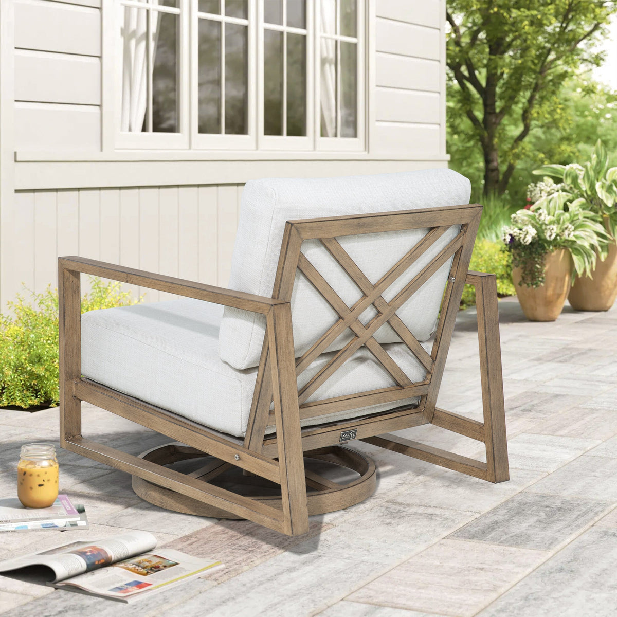 Hamarto 6 Pieces Aluminum Patio Swivel Chair Set With Ottoman