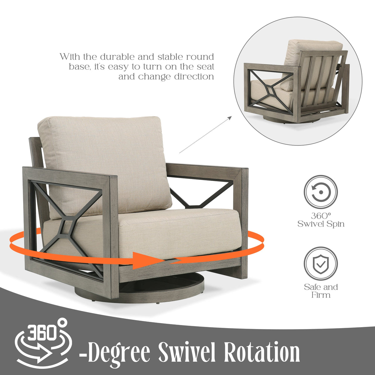 Marindo Convertibale Patio Sectional Set With Swivel Chair and Ottoman