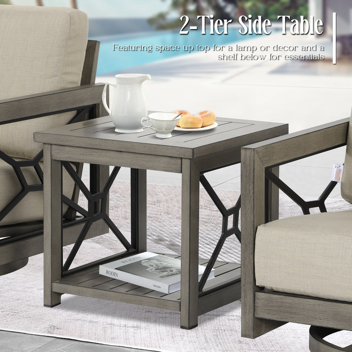 Marindo 3 Pieces Aluminum Patio Swivel Seating Set with Side Table