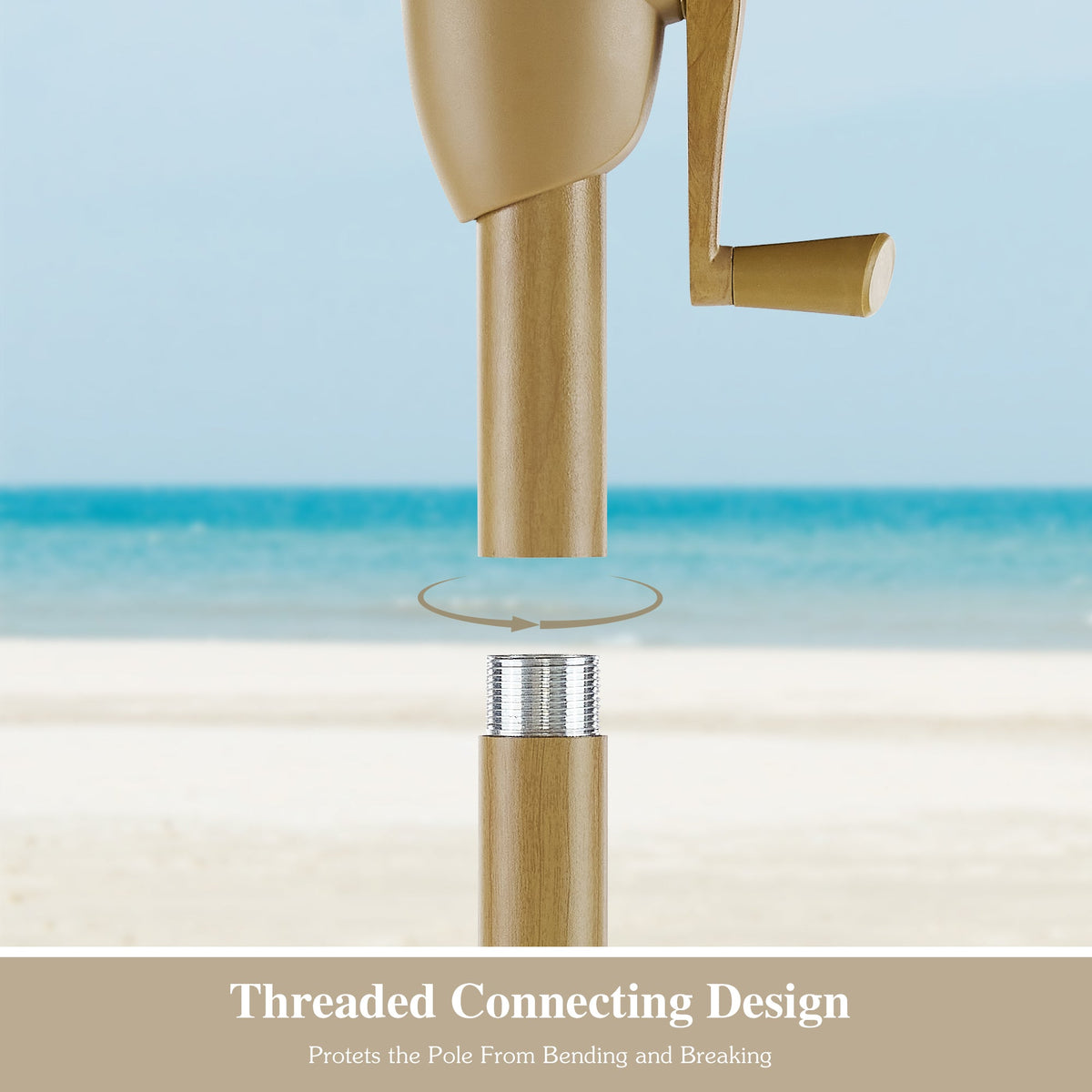 PATIO TREE Patio Umbrella Manual Tilt With Natural Wood Grain Frame (Sunbrella® Heather Beige)