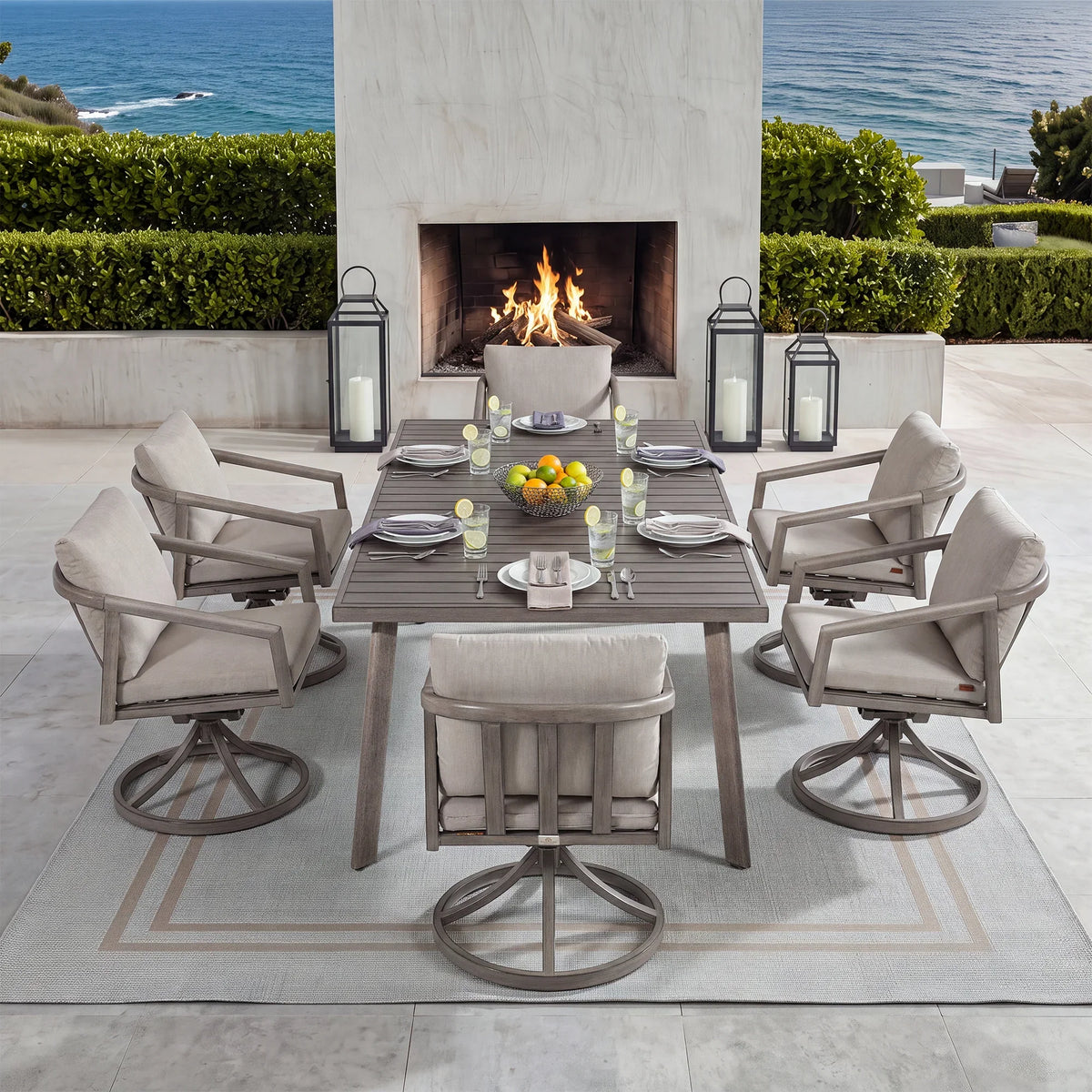 Amalfi Backyard Rectangular Dining Table With 6 Swivel Chairs