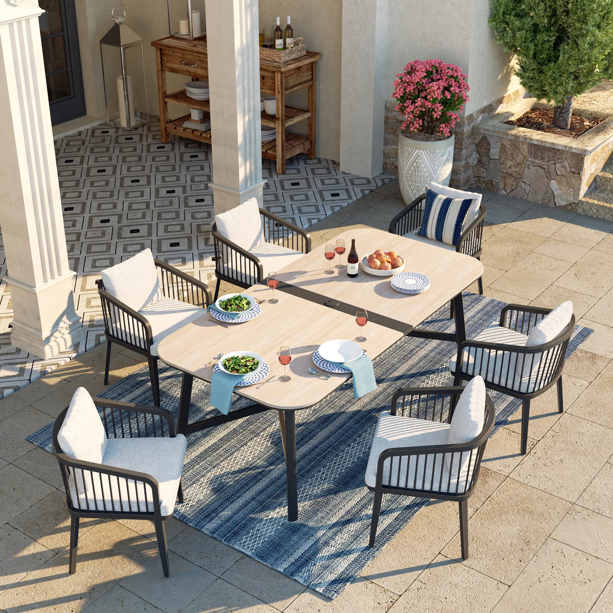 Asheville Patio Rectangular Dining Table and 6 Dining Chair