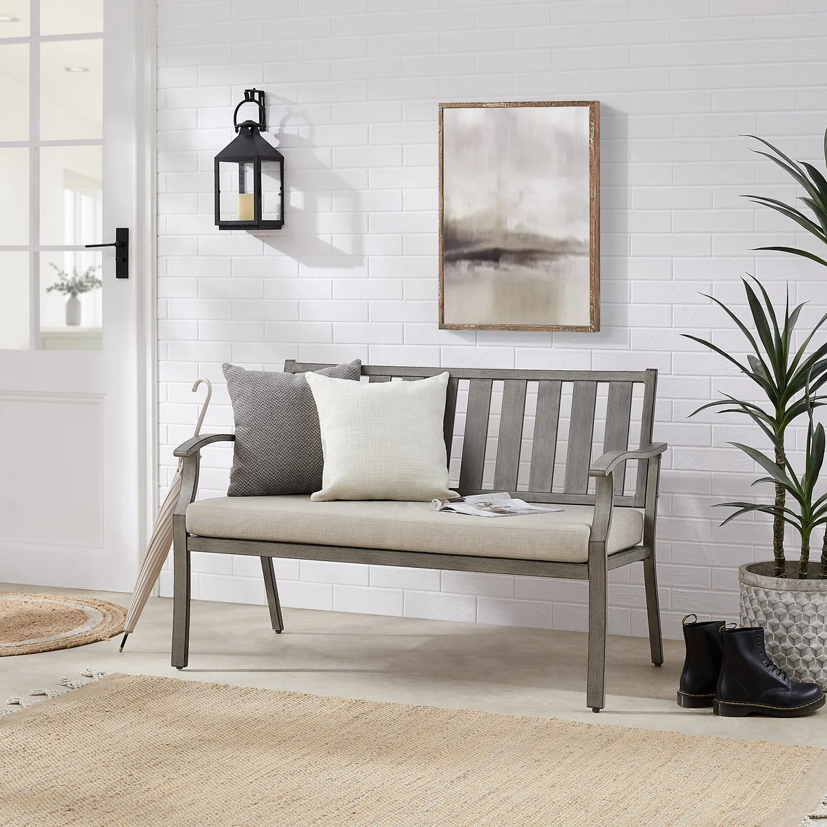 PEAKHOME Azur Patio Aluminum Bench with Sunbrella® Cushions