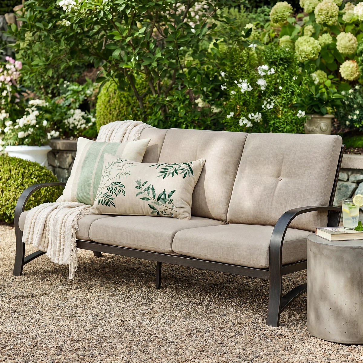 Chamber 5 Seat Patio Conversation Sofa Sets With Sunbrella® Cushions and Side Table
