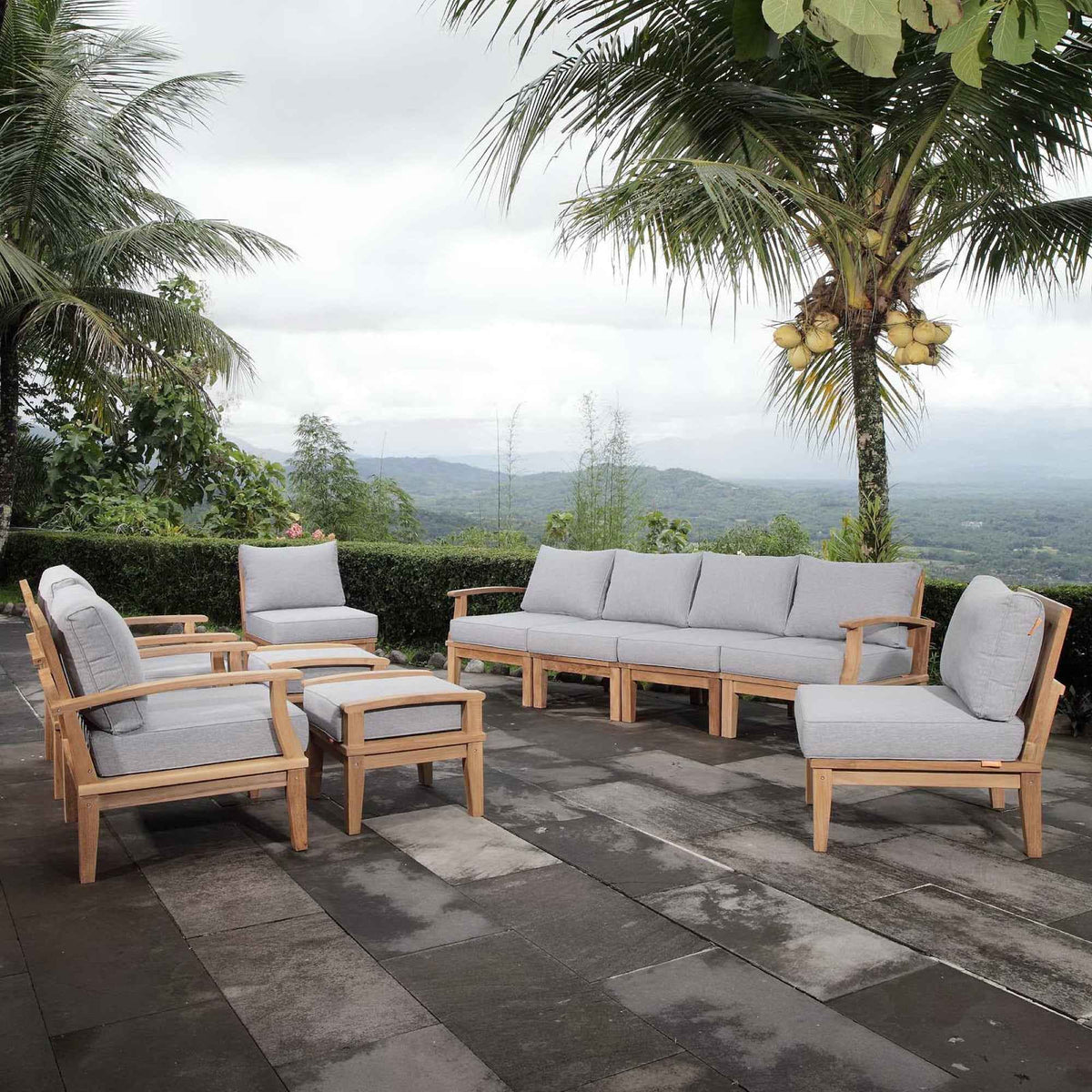 Marina 10-Piece Teak Outdoor Patio Set - Grey Finish by Patio Elegance
