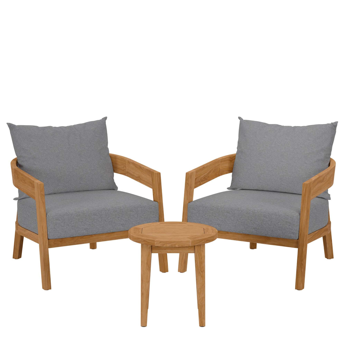Modway Brisbane Outdoor Patio Set - 3-Piece Grey Teak Furniture for Stylish Patios