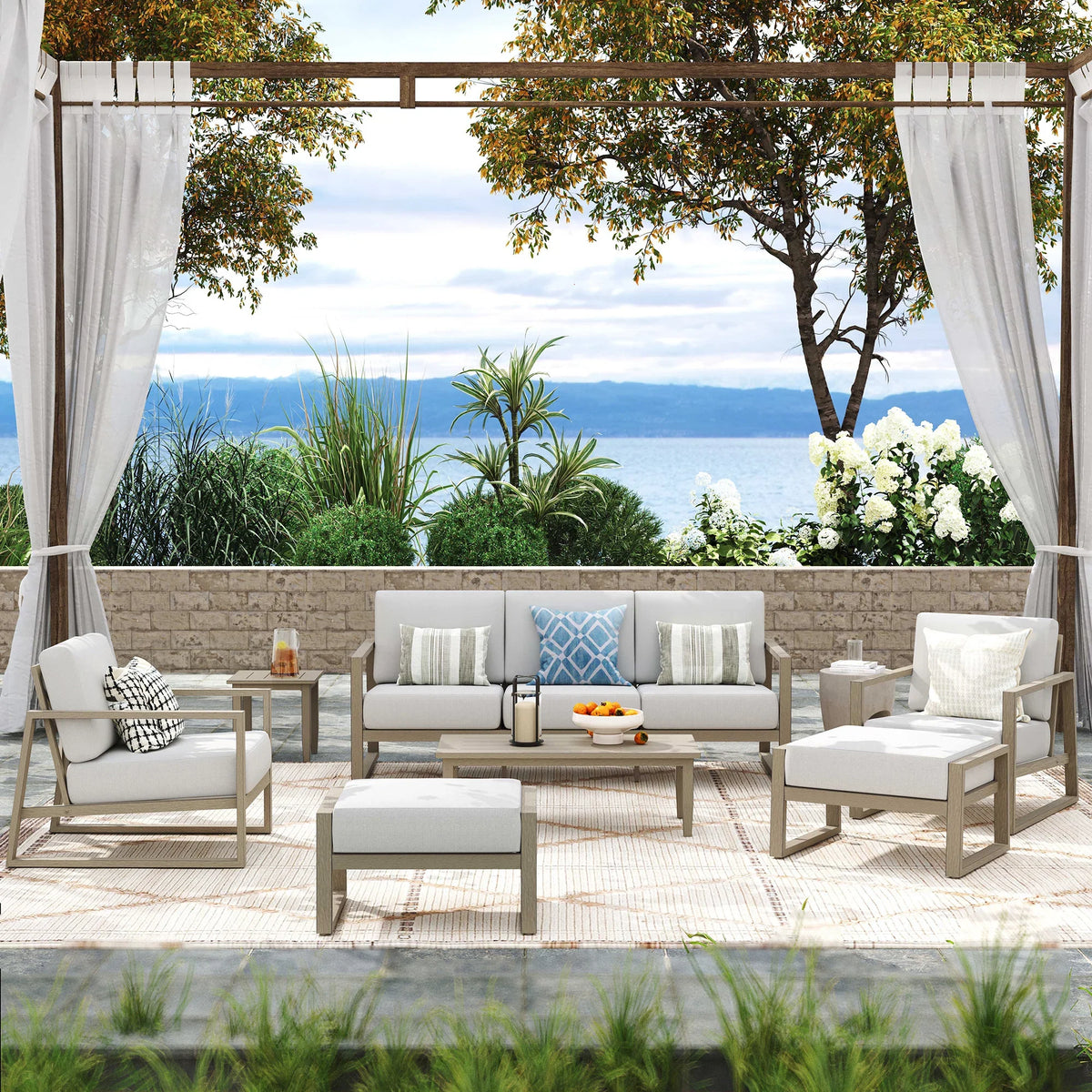 Hamarto 7 Pieces Aluminum Patio Lounge Seating Set With Ottoman