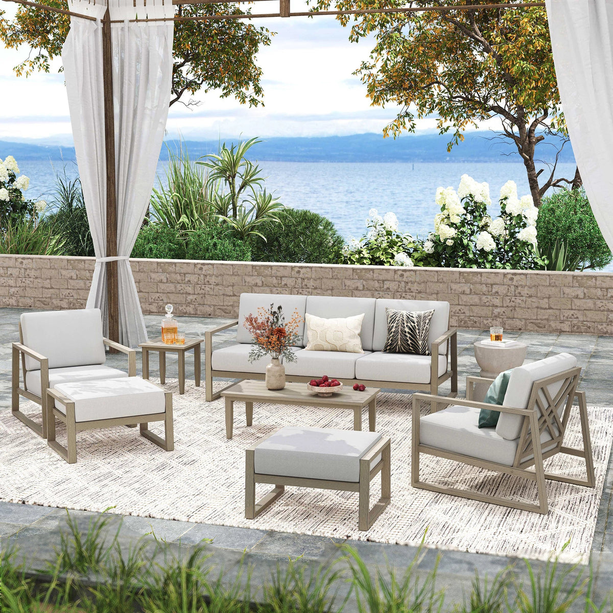 Hamarto 7 Pieces Aluminum Patio Lounge Seating Set With Ottoman