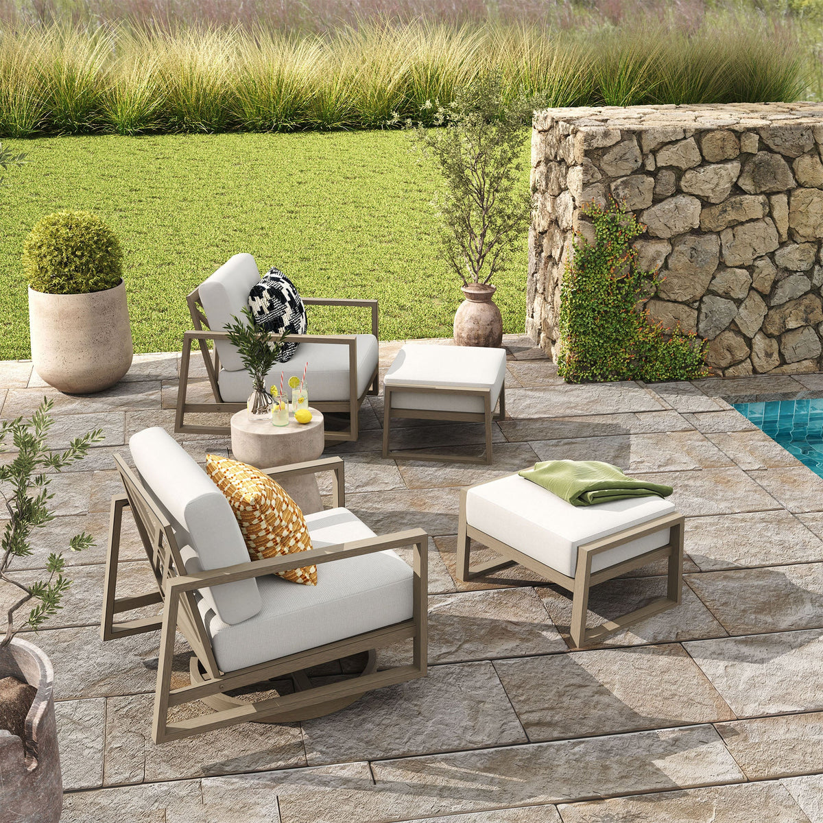 Hamarto Patio Aluminum 2 Swivel Chair And 2 Ottoman