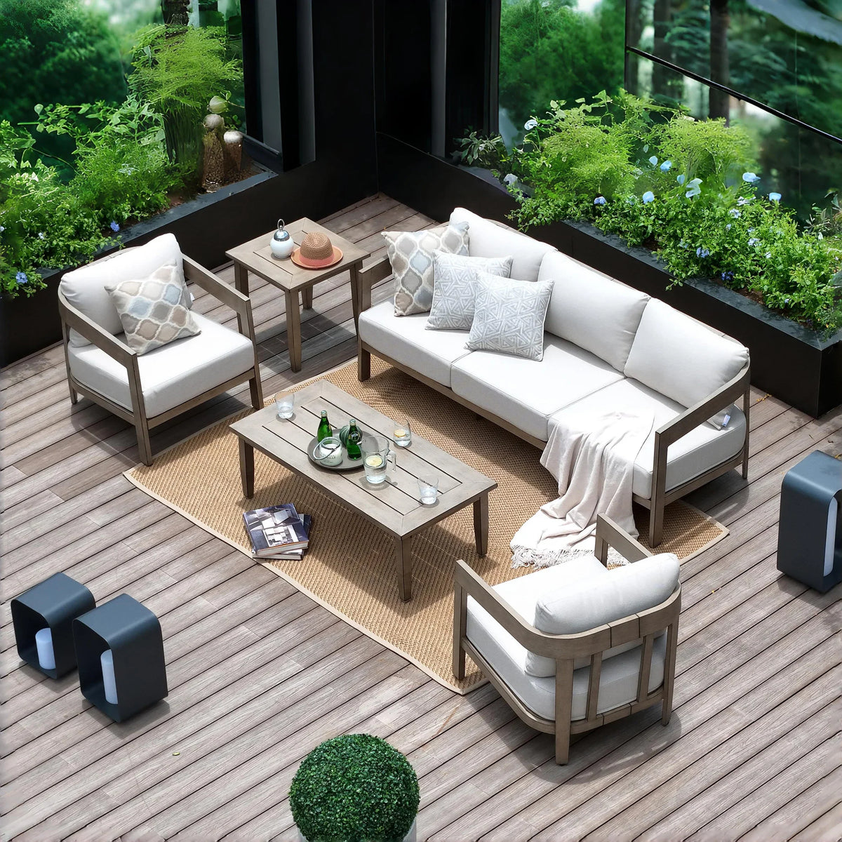 PEAKHOME Harmonti Patio 5-Piece Aluminum Conversation Sofa Set With Cushions