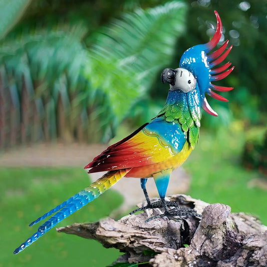 Large Metal Parrot Garden Statue - Colorful Outdoor Decor