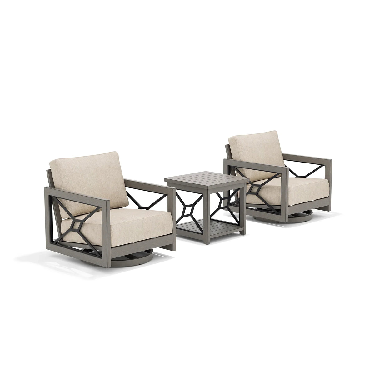 Marindo 3 Pieces Aluminum Patio Swivel Seating Set with Side Table