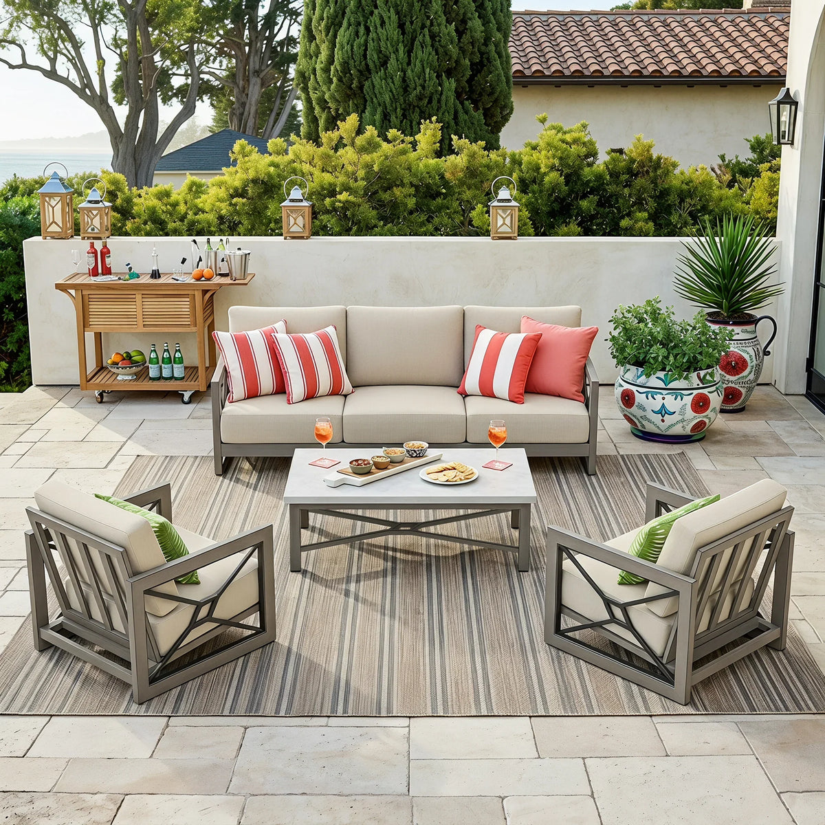Marindo 4-piece Modern Outdoor Furniture Set with Composite Concrete Coffee Table