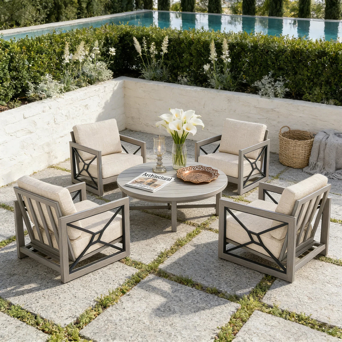 Marindo 4 Piece Lounge Chairs and Round Coffee Table
