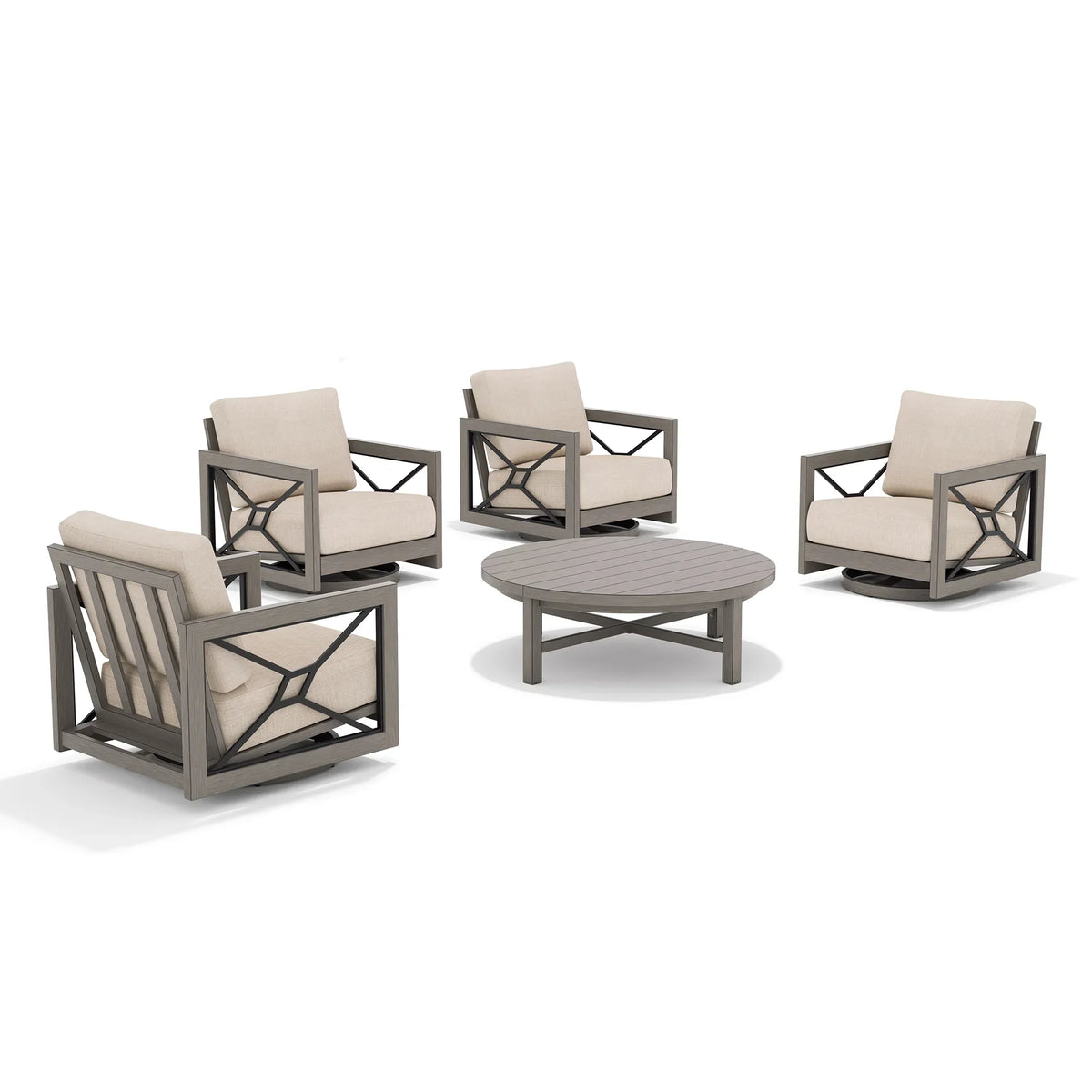 Marindo Patio 4 Swivel Lounge Chairs and Round Coffee Table