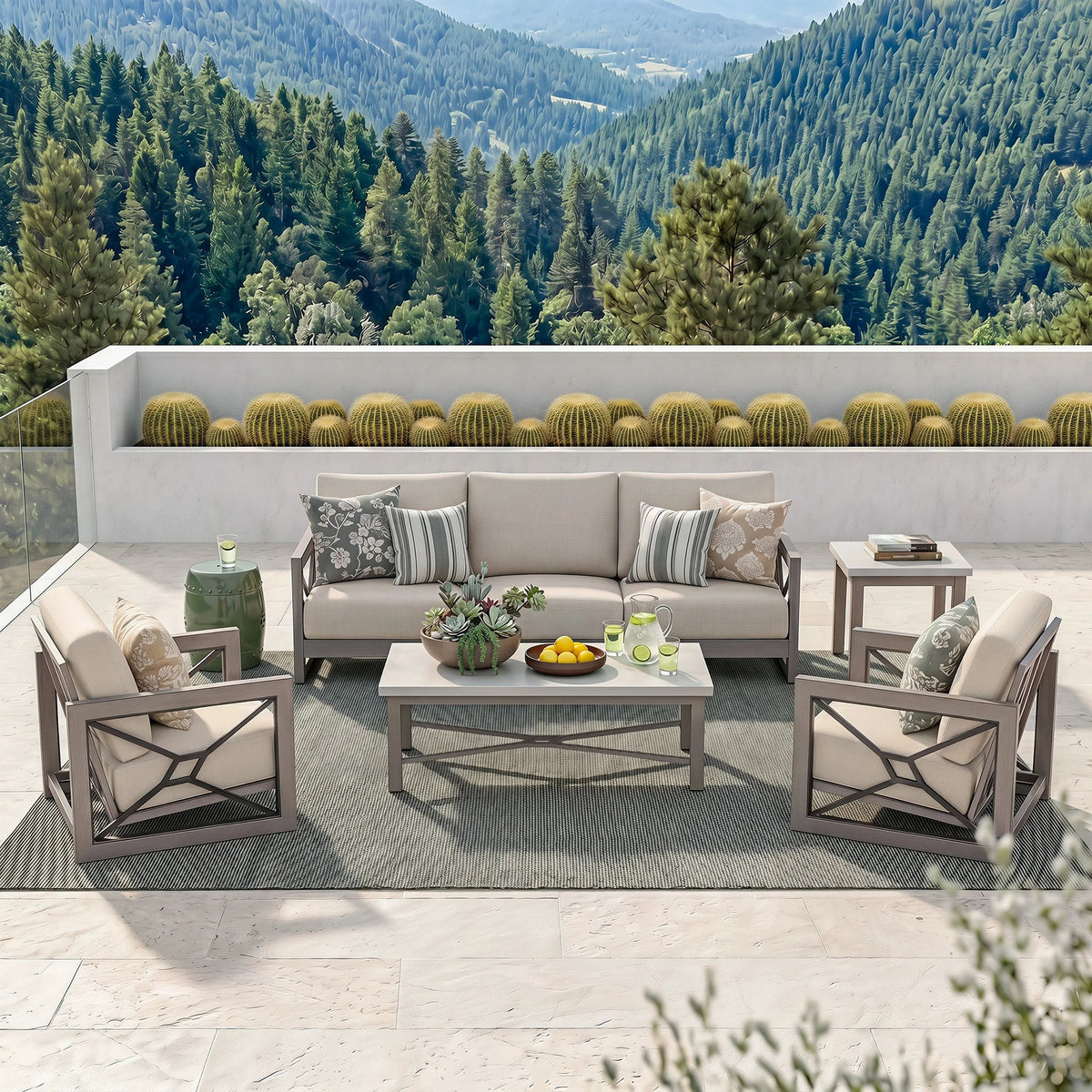Marindo 5-Piece Backyard Lounge Seating Set with Composite Concrete Table