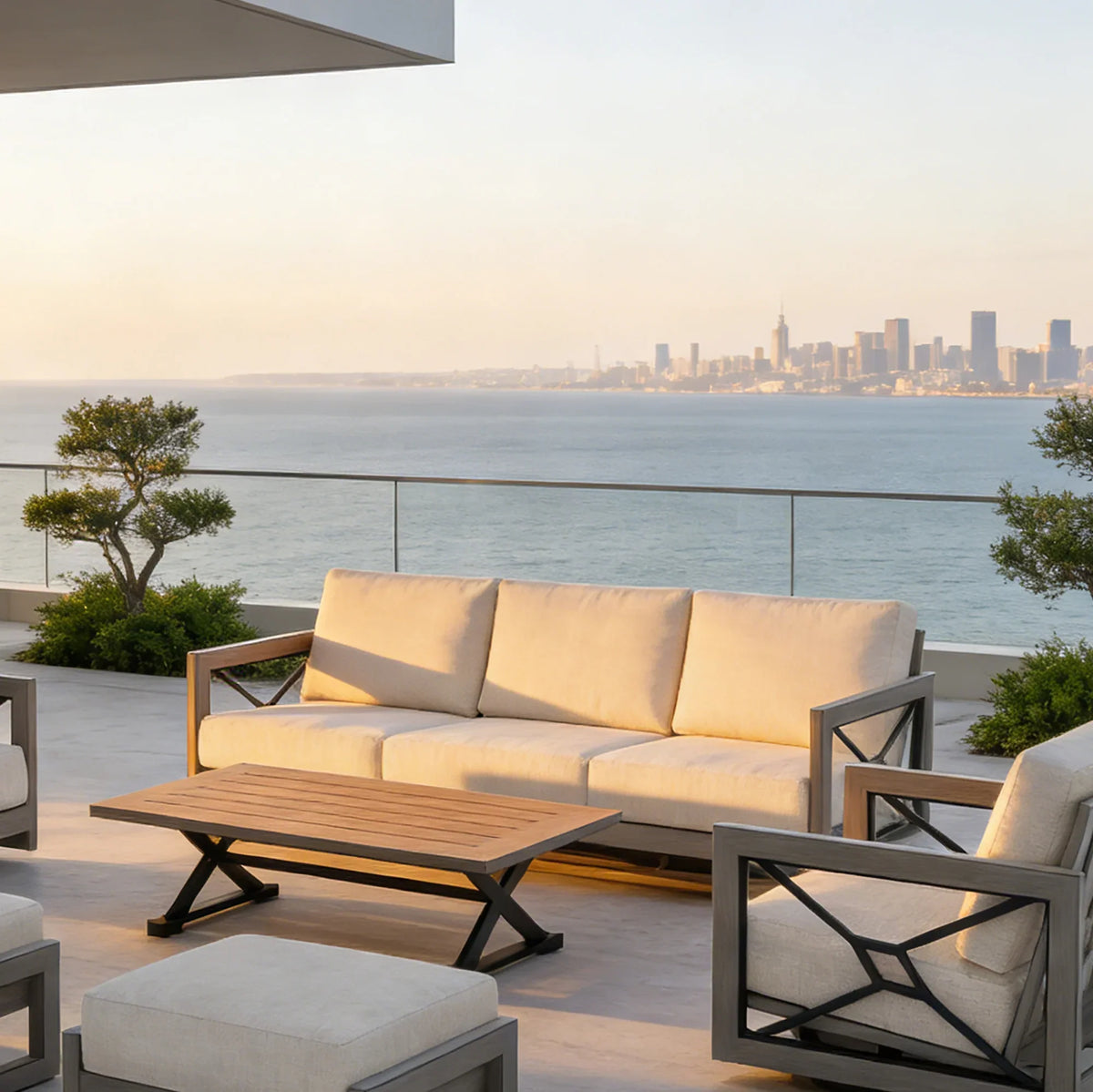 Marindo 6 Piece Patio Swivel Seating Set With Ottoman