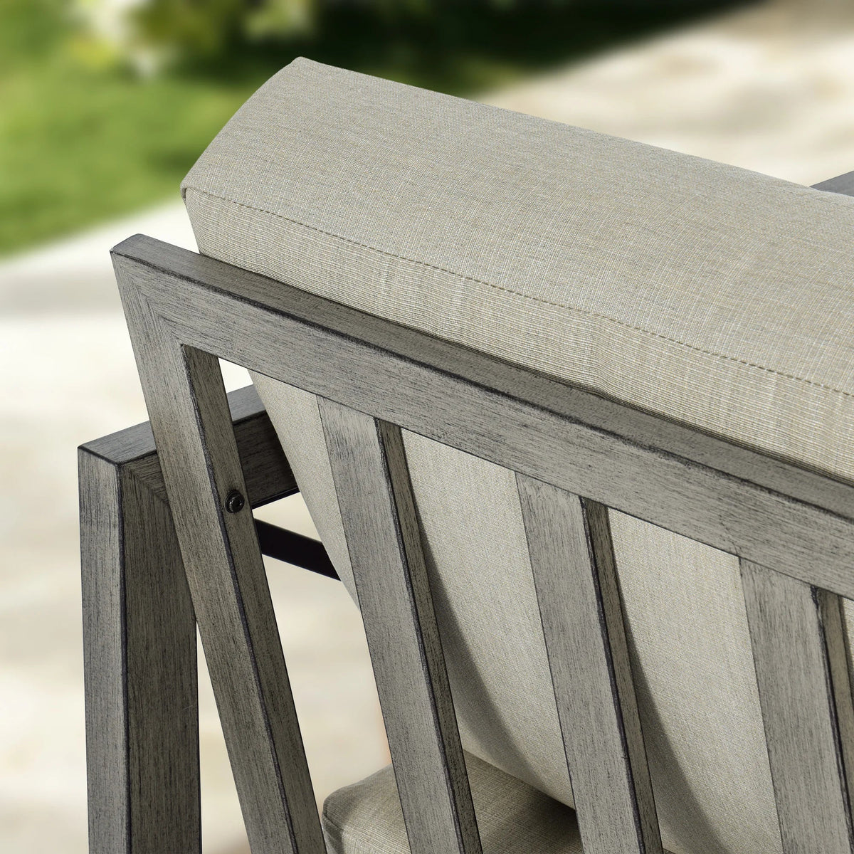Marindo 6-Piece Faux-Wood Aluminum Swivel Patio Set with Fire Pit and Ottomans