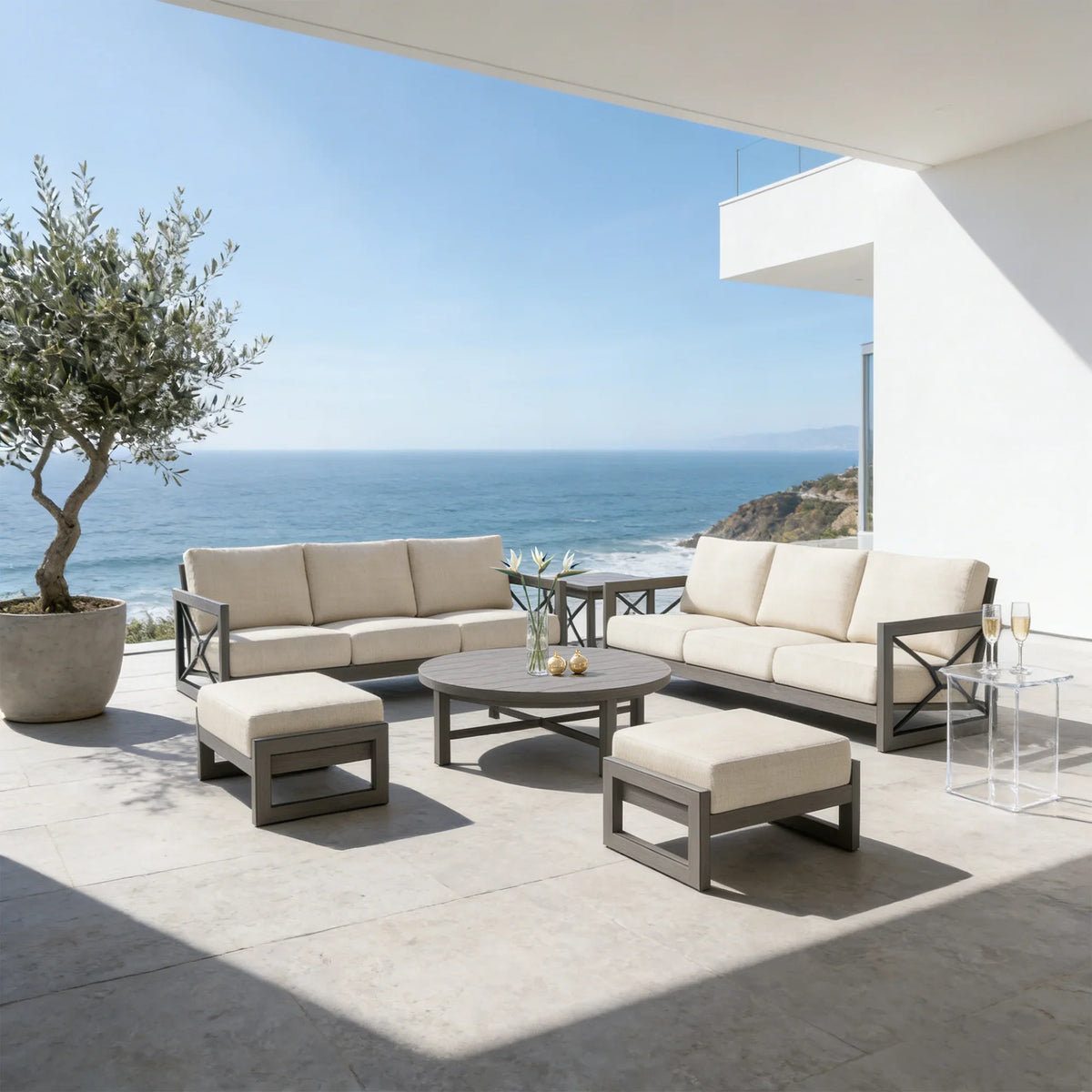 Marindo 6 Piece Outdoor Convertibale Sectional Sofa Set With 2 Ottoman