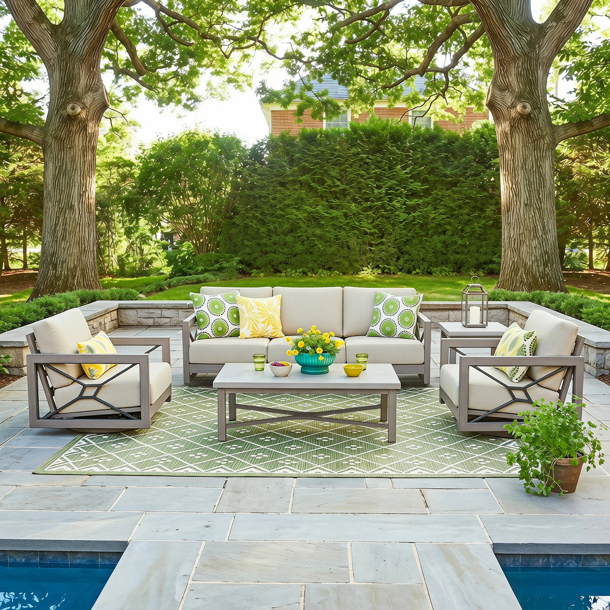 Marindo 5-Pieces Modern Patio Swivel Seating Set with Composite Concrete Table