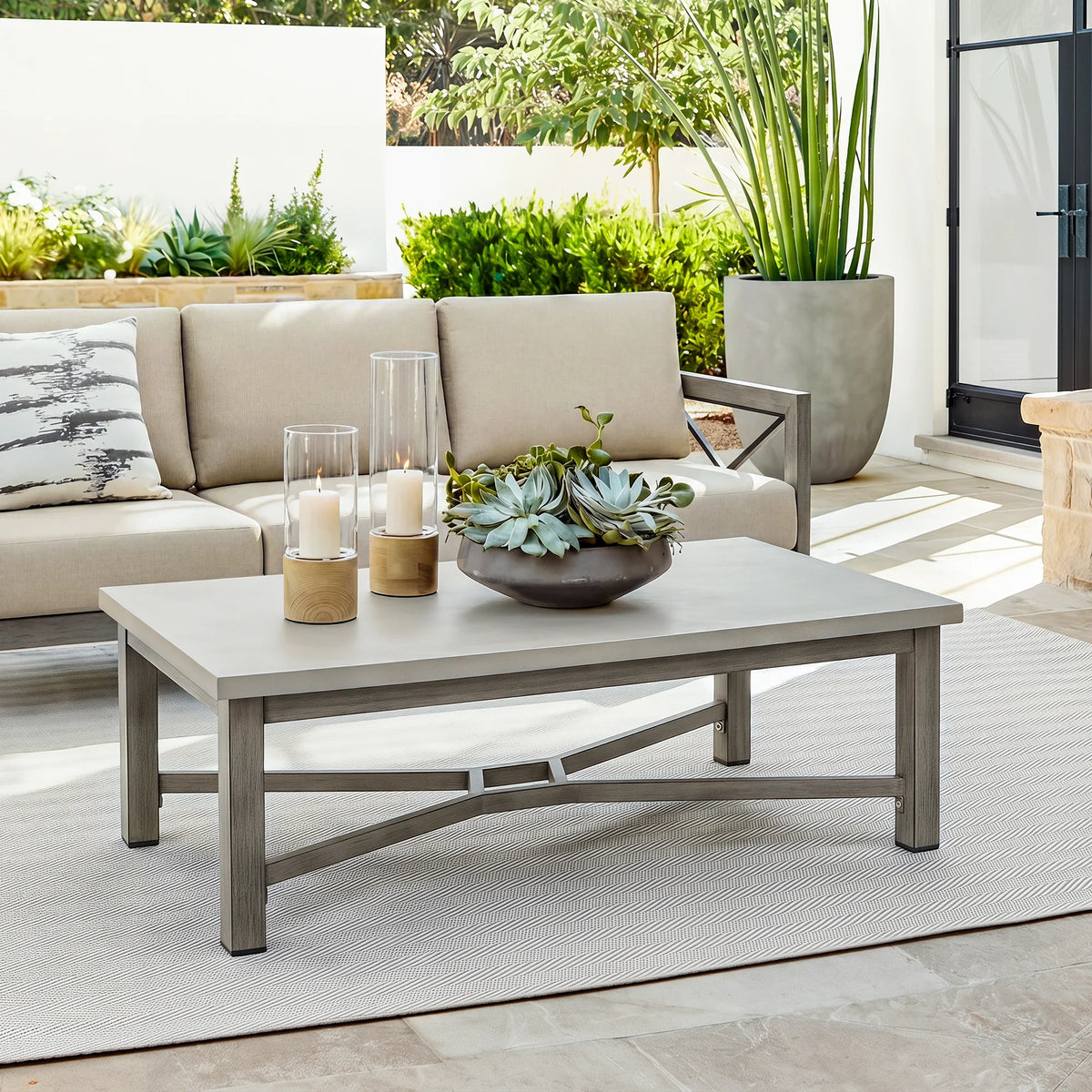 Marindo 4-piece Modern Outdoor Furniture Set with Composite Concrete Coffee Table