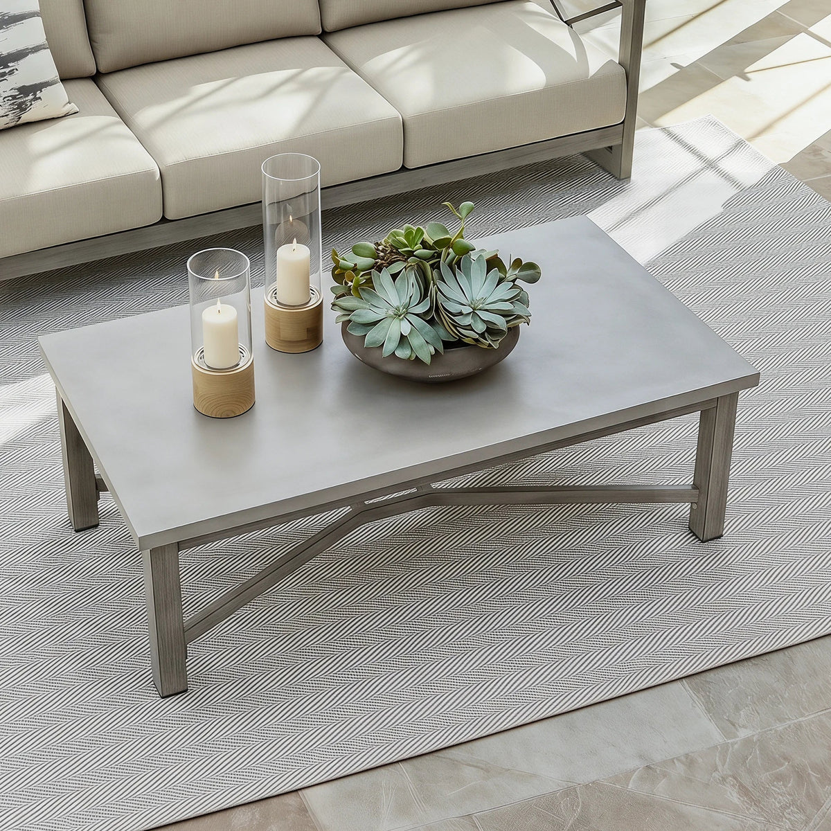 Marindo 4-piece Modern Outdoor Furniture Set with Composite Concrete Coffee Table