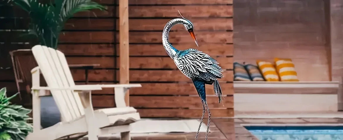 Modern Blue Heron Garden Statue for Outdoor & Patio Decor