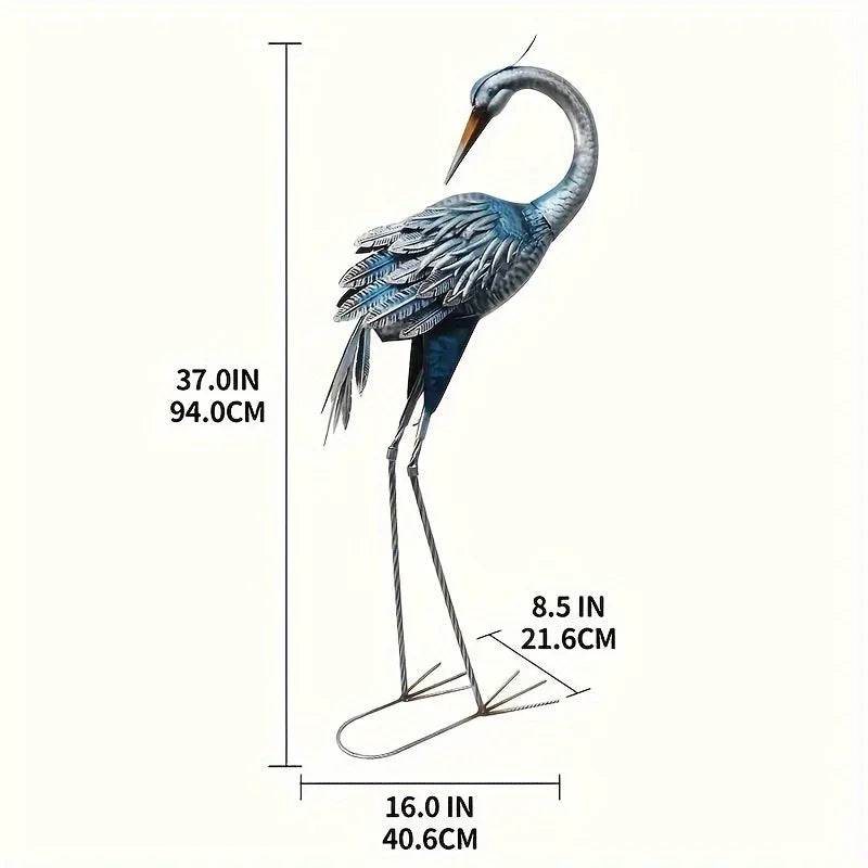 Modern Blue Heron Garden Statue for Outdoor & Patio Decor