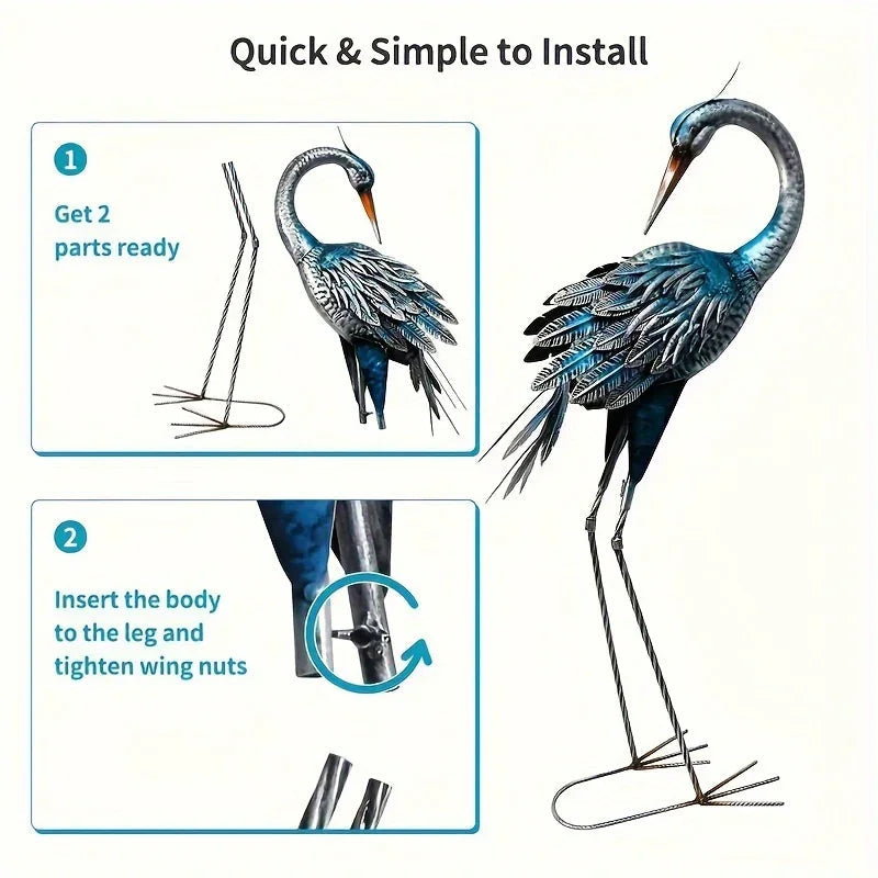 Modern Blue Heron Garden Statue for Outdoor & Patio Decor