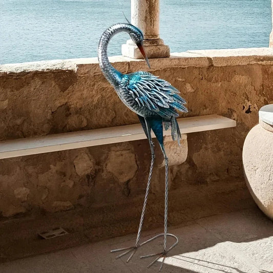 Modern Blue Heron Garden Statue for Outdoor & Patio Decor