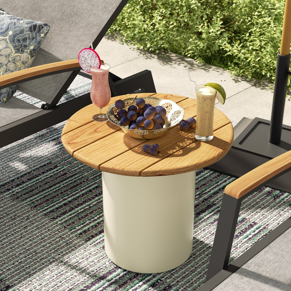 PEAKHOME-Canyon Patio Aluminum Chaise Lounge Set With Phifertex® Sling Fabric And Teak Side Table
