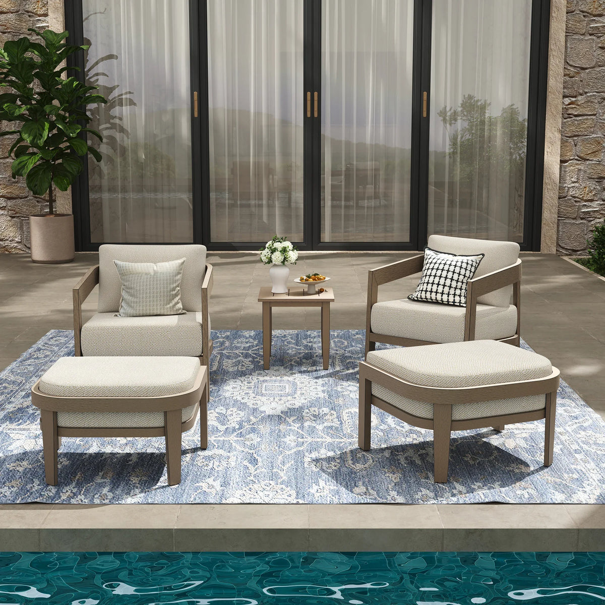 Harmonti 5 Pieces Aluminum Patio Conversation Set With Ottomans