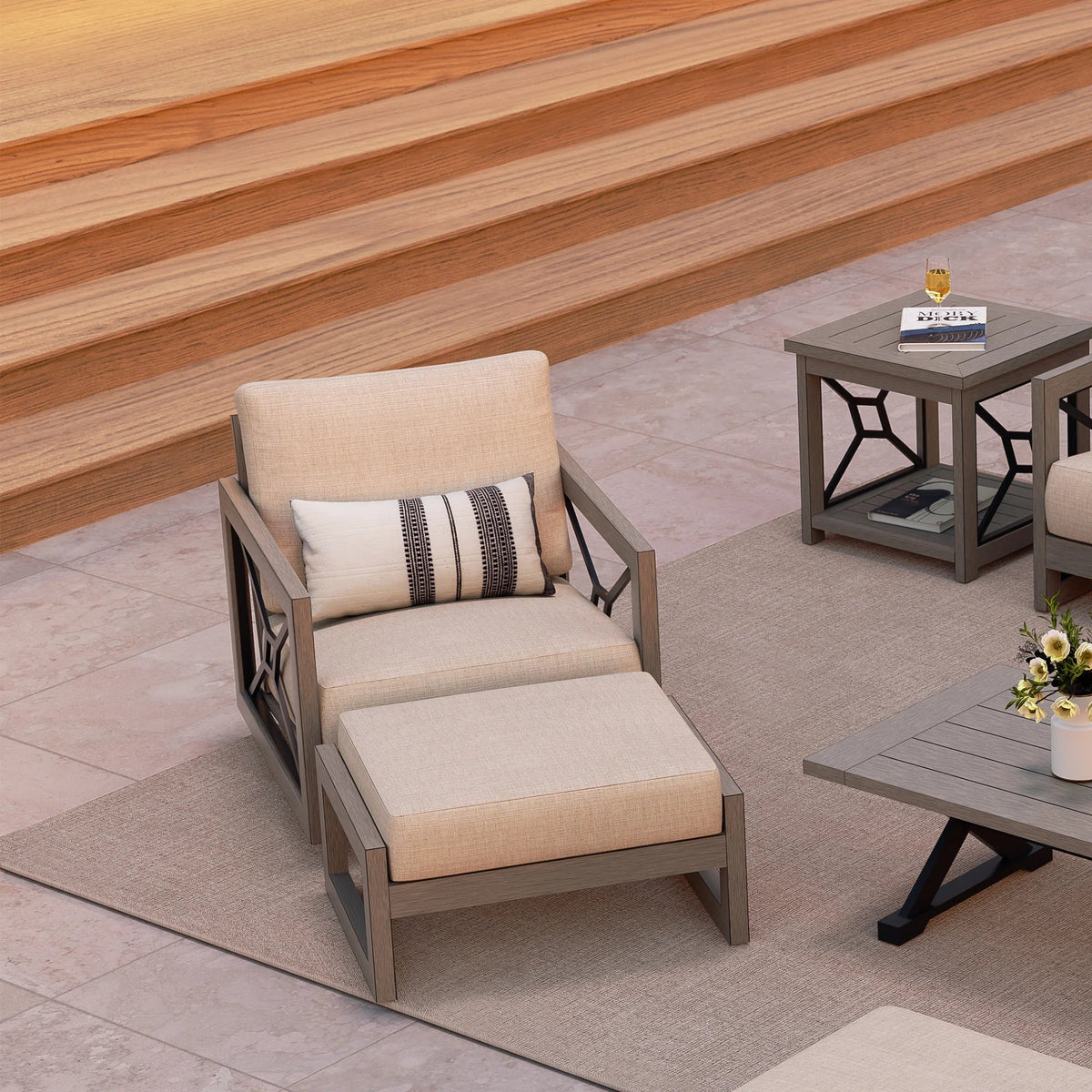 Marindo Aluminum Patio Conversation Set With 2 Swivel Chair and 2 Ottoman