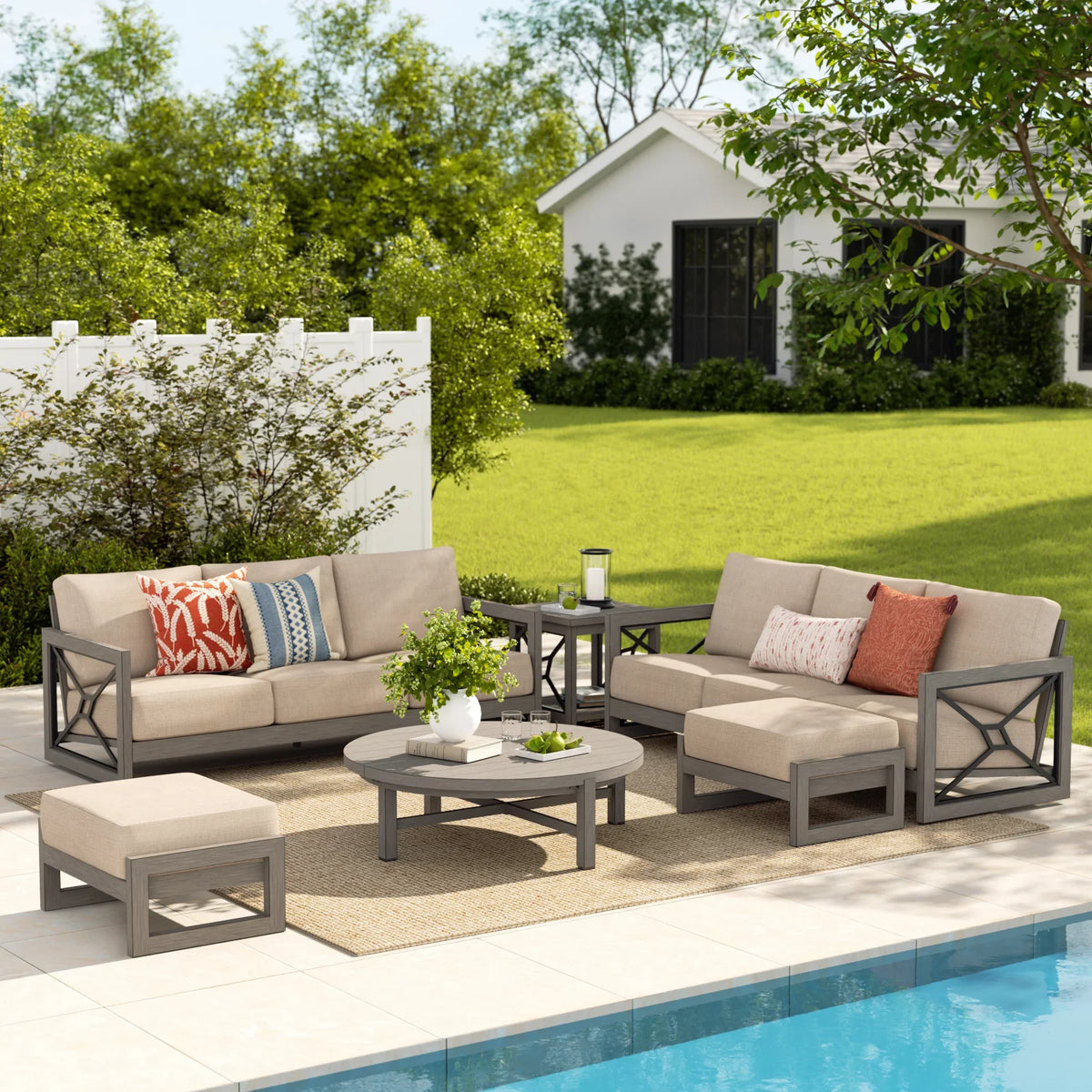 Marindo 6 Piece Outdoor Convertibale Sectional Sofa Set With 2 Ottoman