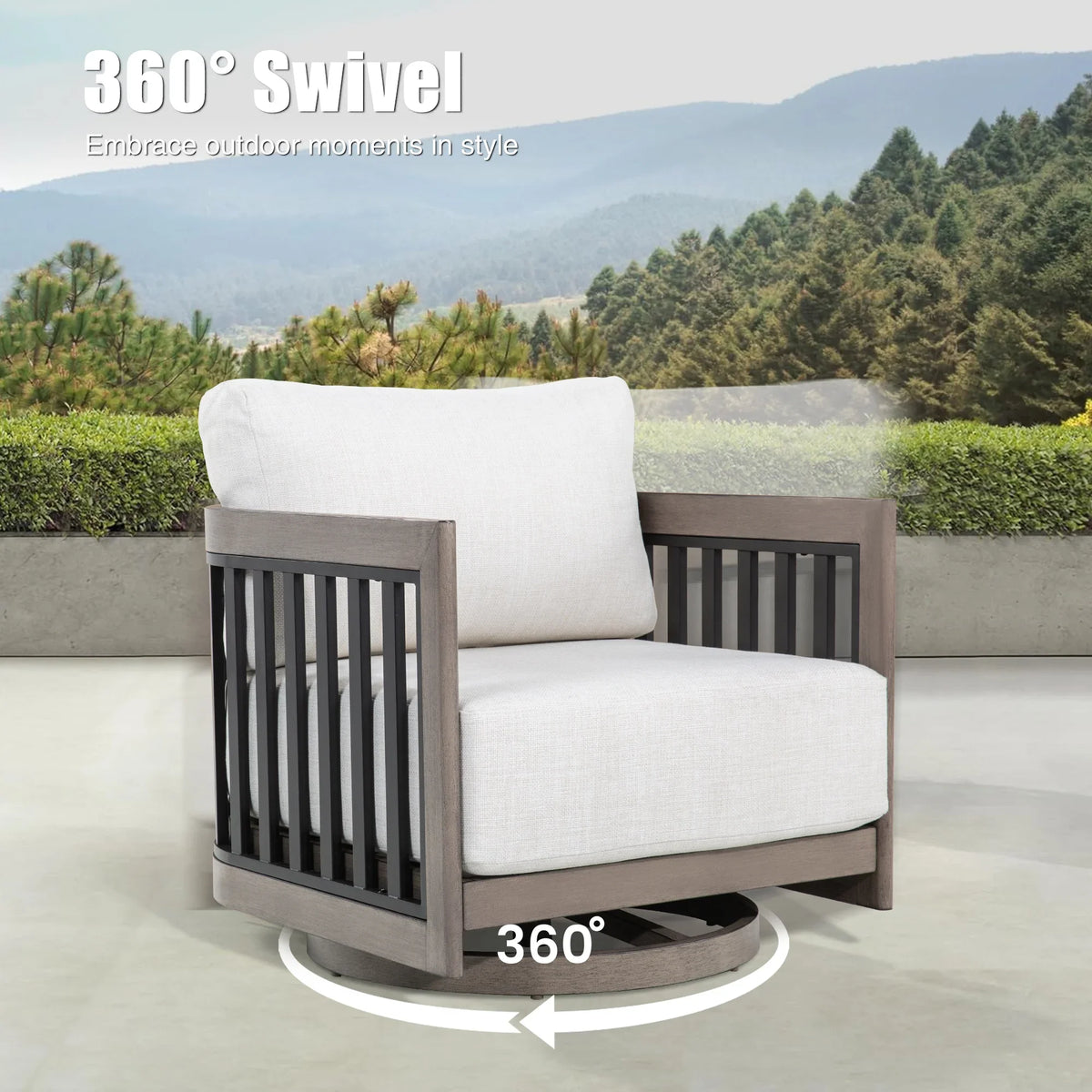 Sereno Outdoor Aluminum Sofa Set With Swivel Chairs and Round Coffee Table