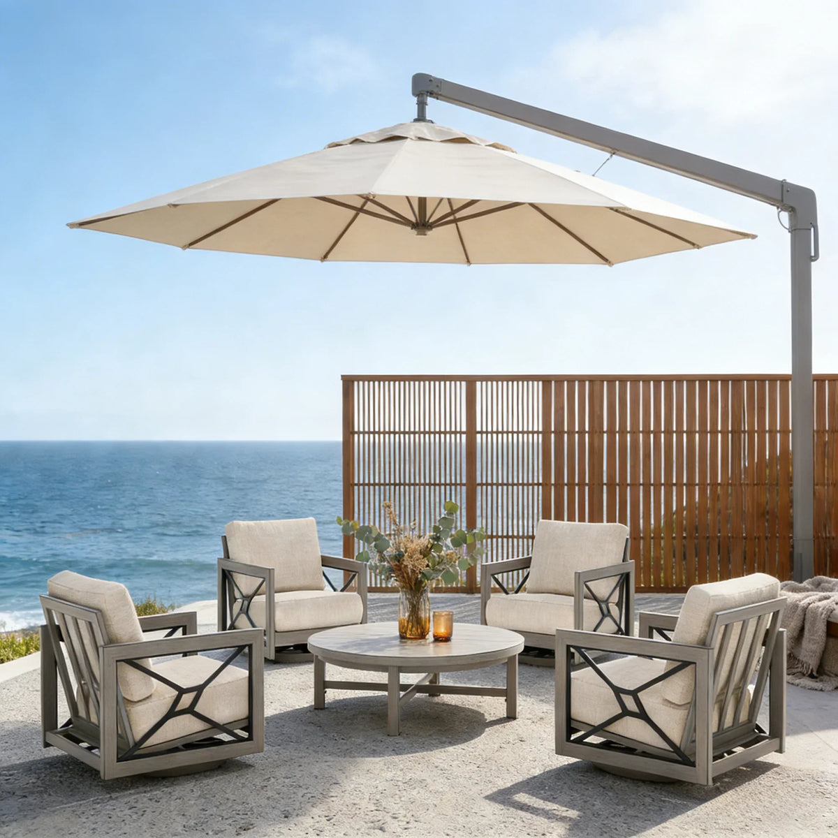 Marindo Patio 4 Swivel Lounge Chairs and Round Coffee Table