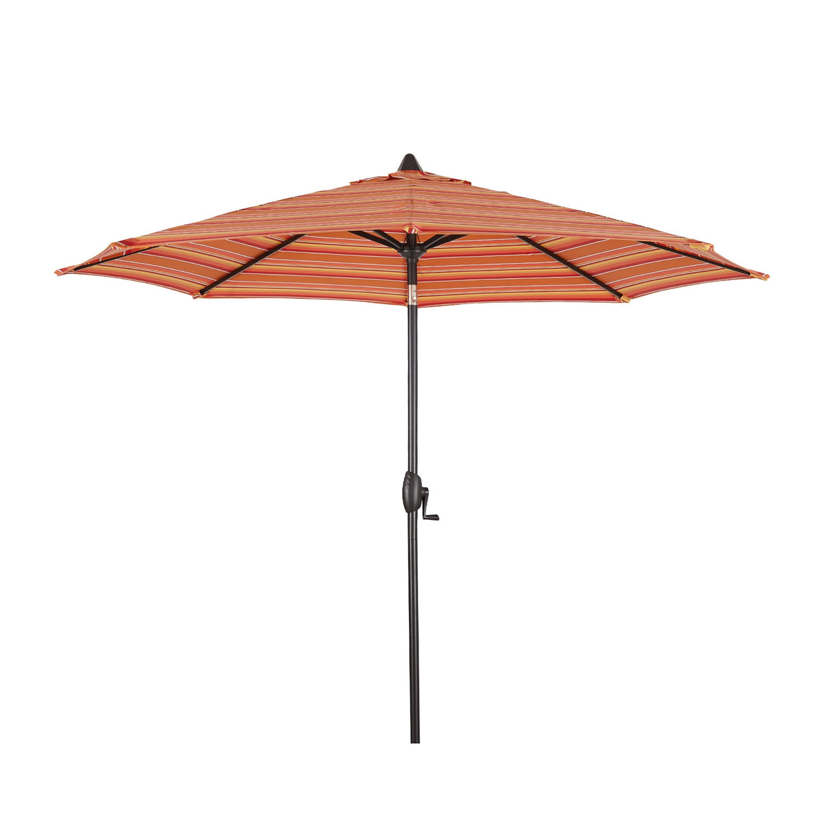 PATIO TREE 9ft Stripe Round Market Umbrella, Crank Lift, Push Button Tilt, Brown Pole, Sunbrella® (Dolce Mango)