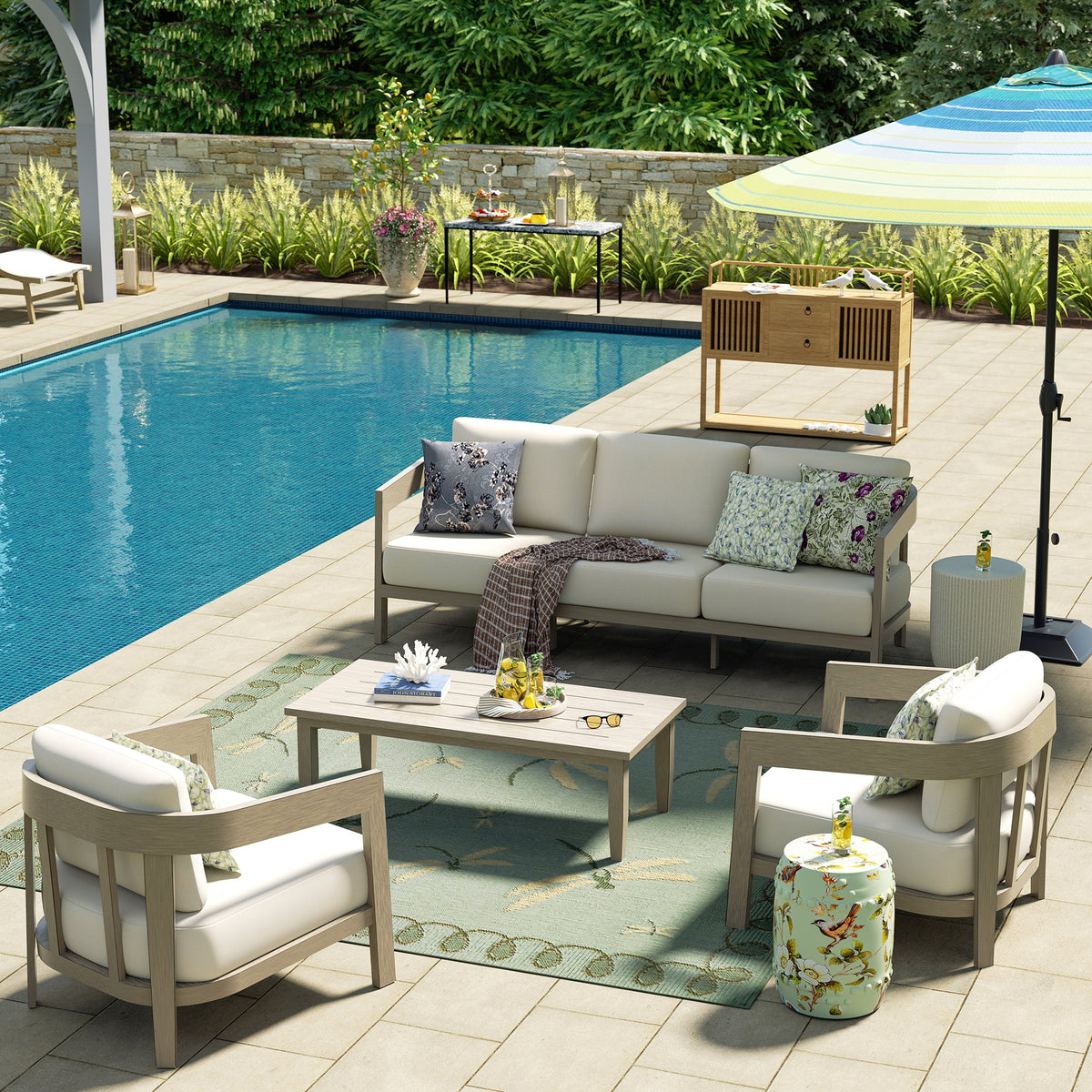 PEAKHOME Harmonti Patio 4-Piece Aluminum Conversation Sofa Set With Cushions