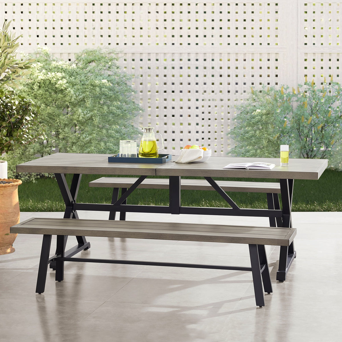 Azur 70”L Metal Patio Bench Mix Gray