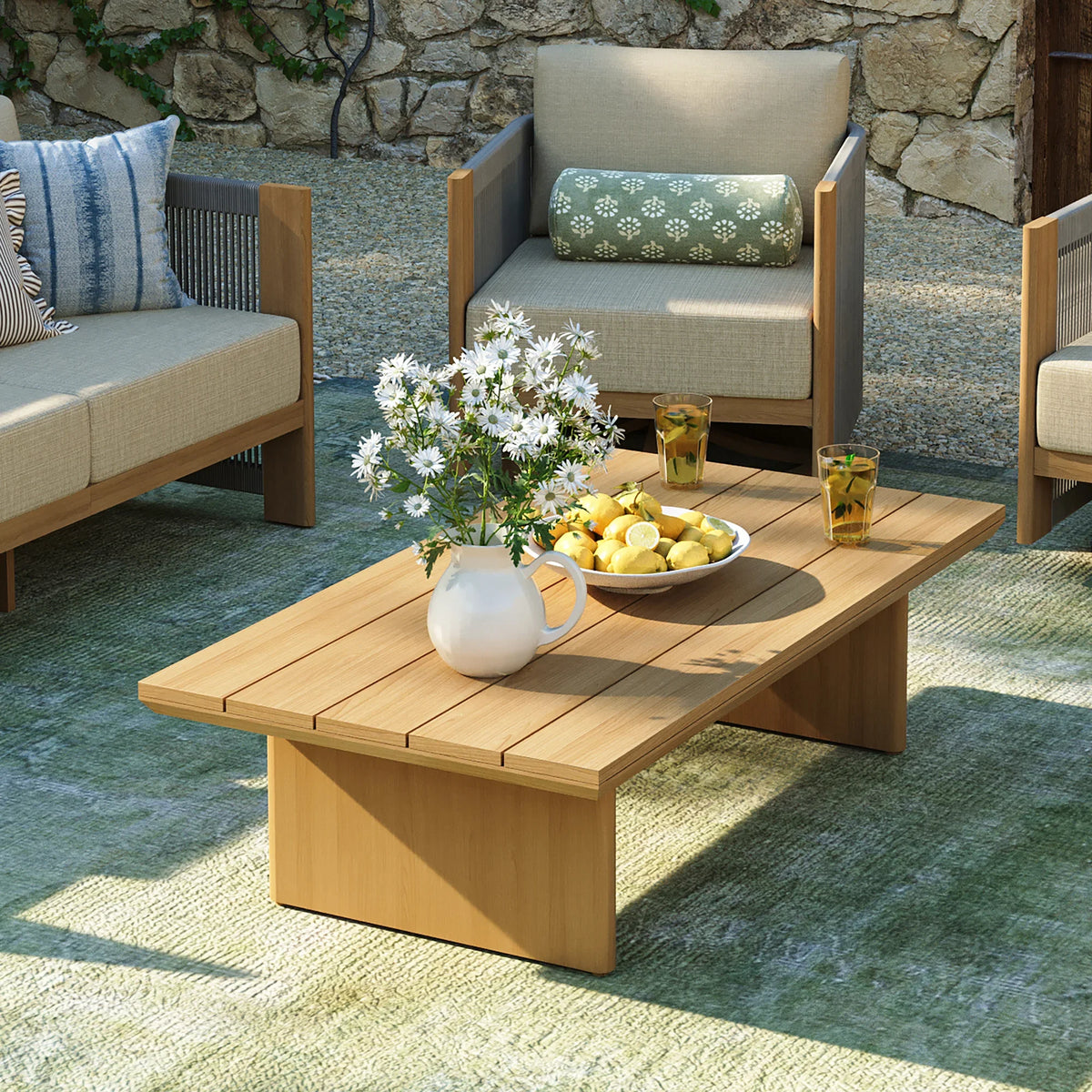 Positano 4-Piece Aluminum & Outdoor Rope Conversation Set with with Sunbrella® Cushions