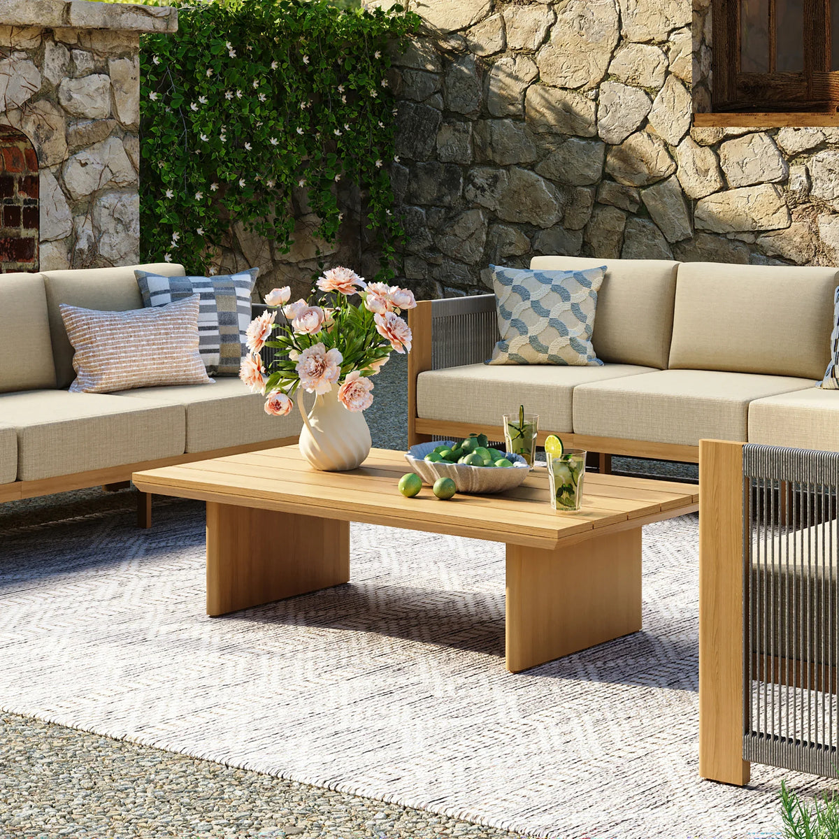 Positano 4-Piece Aluminum & Outdoor Rope Conversation Set with with Sunbrella® Cushions