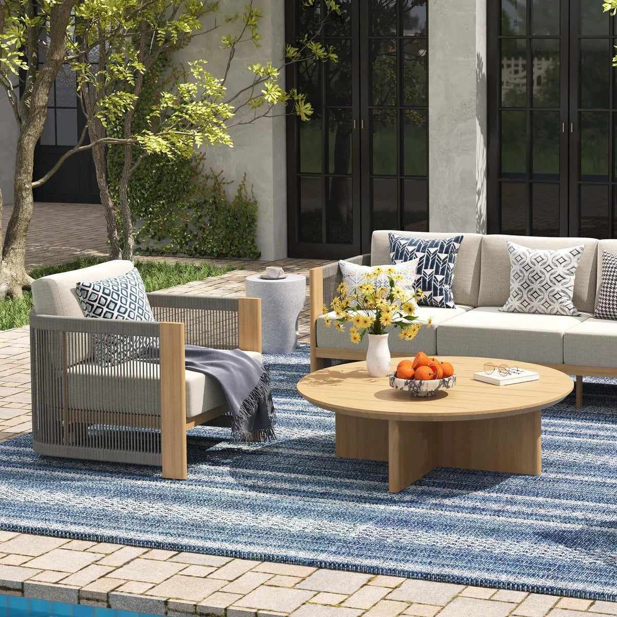 Positano 4-Piece Rope Weave Design Outdoor Seating Set with Sunbrella® Cushions For 5
