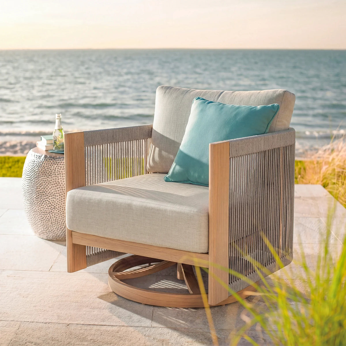 Positano 4-Piece Aluminum Rope Swivel Conversation Set with Sunbrella® Cushions